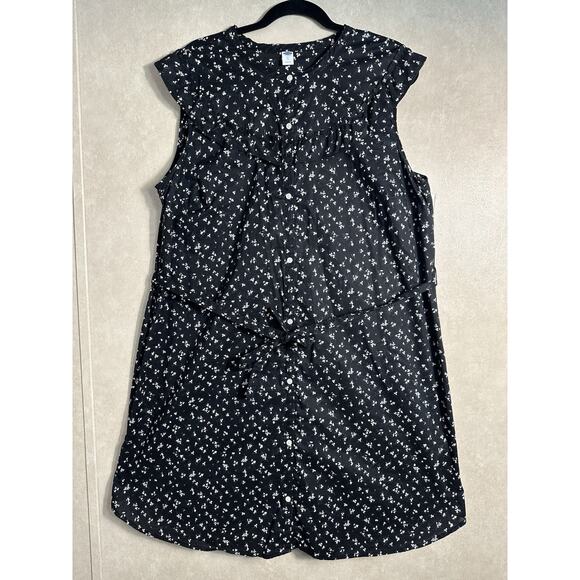 Old Navy Dresses & Skirts - Old Navy Size X Large Black White Floral Cap Sleeve Ruffle Button Shirt Dress